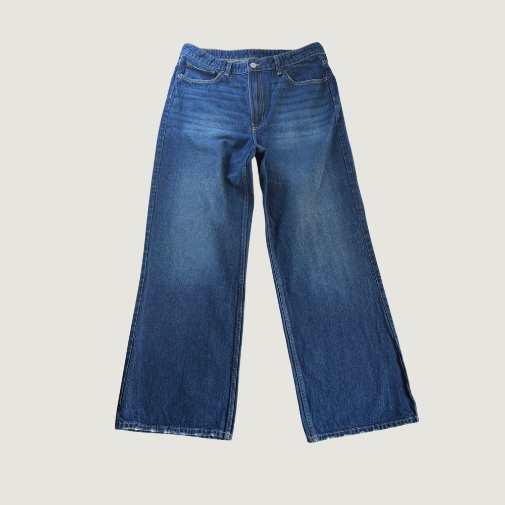 H&M &Denim Womens Size 14 Wide Leg Jeans Ultra High Waist Medium Wash Blue